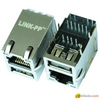 8211-1X1T-36-F RJ45 Connector with 10/100 Base-T Magnetics With Single USB