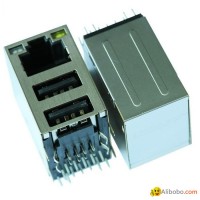 45F-10201DYDXNL RJ45 Connector with 10/100 Base-T Magnetics With Dual USB