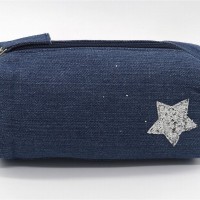 Jean made children pencil pouch with glitter star stitches on front