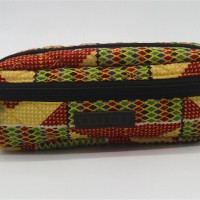 Ankara printed cotton quilted pencil case with double zippers