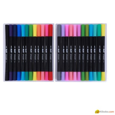 Dual Tip Fineliners & Brush Markers Pens Set, 12 Basic And 12 Bright Color Art Mpicture1