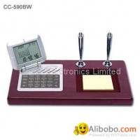 Wood Base Desk Perpedual Calendar w/ World Clock Calculator