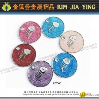 Round fish bone metal pet tag