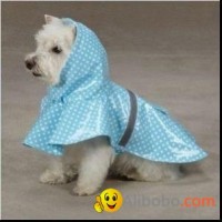 Blue & White Polka Dot Waterproof Hooded Rain Coat Dog Jacket