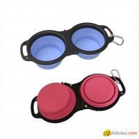 Eco-friendly 2 in 1 silicone pet bowl portable foldable double dog bowl for food