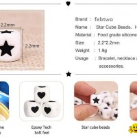 BD046 BPA Free Silicone Baby Teething heart and star cube beads