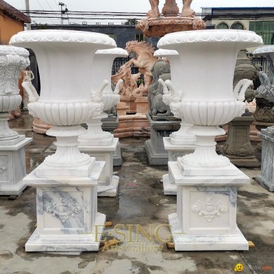 High quality white marble flowerpot sculpturepicture1