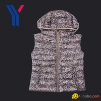 2014 Ladies Leopard Print Duck Down Vest with hood