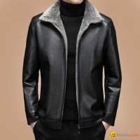 Autumn and winter fleece thickened leather jacket men's trendy handsome warm sol