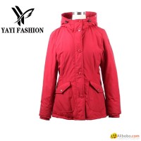 OEM thick cotton filling red long Style warm Winter ladies coat with hood