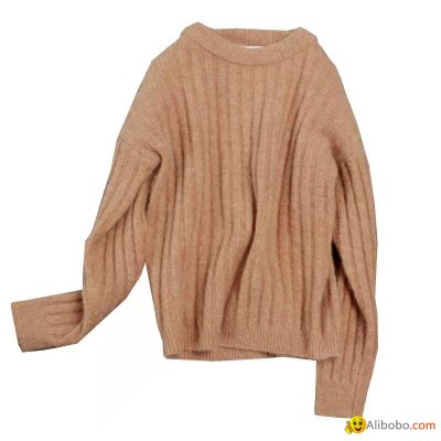 Ladies' sweater with loose coarse wool thread and round collar pullover for autupicture1