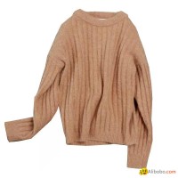 Ladies' sweater with loose coarse wool thread and round collar pullover for autu