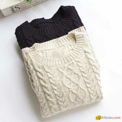 Autumn and winter women's loose twist thickened medium - length pullover sweaterpicture1