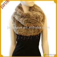 Latest korea design women's knitted rabbit fur loop scarf