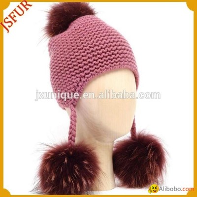 Knit style with fur pom pom winter hatspicture1