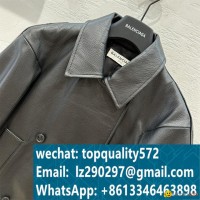 Top quality pebbled double breasted goatskin jacket