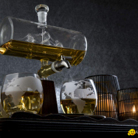 Beautiful and unique shape transparent glass whiskey bottle and boat