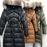 2022 new oblique Fox fur collar long down jacket women and men down jacket