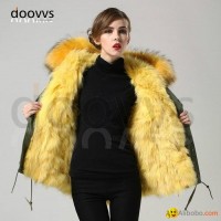 yellow real fox fur 100%liner women short style parka