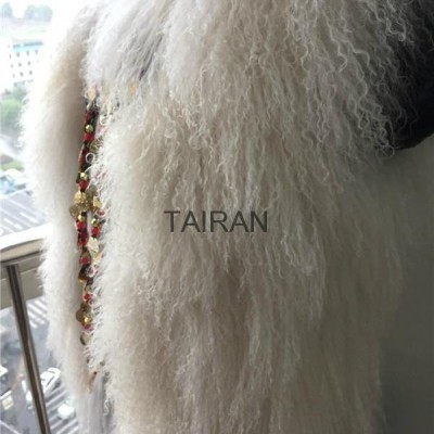 Women's mongolian fur slim fit vest with coin beads trimmingpicture1