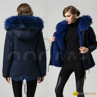 deep blue parka fur raccoon collar women parka for wholesale