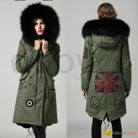 army green fur parka bead long style women parka