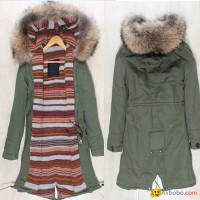 Mr fur big brown collar long style lamb liner parka