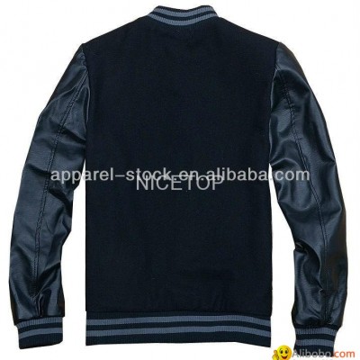 mens wool with PU sleeve baseball windbreaker jacketpicture1