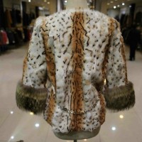 Women's printed fur short luxury coat with metal belt