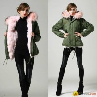 fashion pink big real fur collar warm winter parka promotion style parka