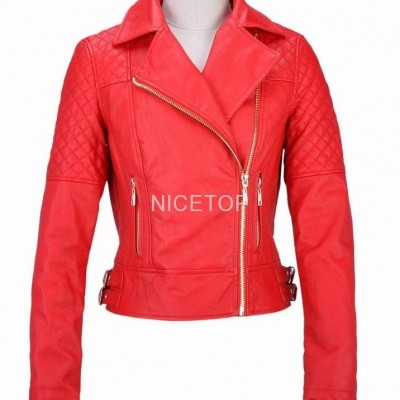 Flame red color fur biker jacketpicture1