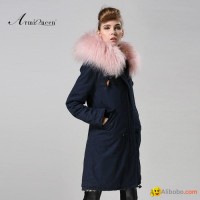 2015 winter wholesale mens real wool fur coat fashion navy parka long style pink