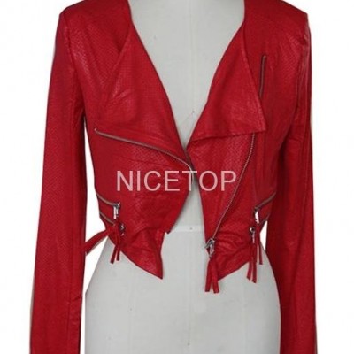 2014 Spring red thin faux Suede Body piercing short biker jacketpicture1