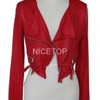 2014 Spring red thin faux Suede Body piercing short biker jacket