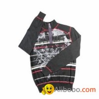 men's plastic zipper pullover striped printing sweater in three-thread coverstit