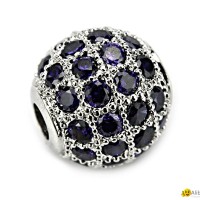 S925 Stering Silver Bead With Purple Cubic Zircon And Gemstones