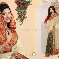 Matwali -  Cream and Black Color Designer Saree