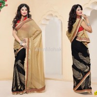 Matwali - Dazzling Black and Cream color Designer Indian Saree