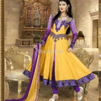 Matwali - Yellow and Violet Color Semi-stitched Salwar Kameez