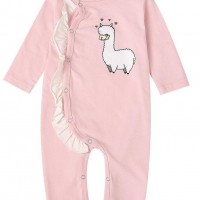 Spring Pink Frilled Sheep Print Baby Girl Sleepsuit Overalls Wholesale