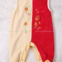 Sleeveless Velvet baby romper with feet White& Blue Spliced Romper