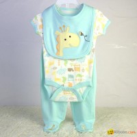 baby bodysuit bib and pants 3 piece set China OEM baby garment factory