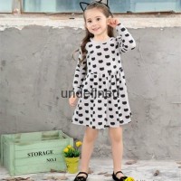 2017 New Fashion Spring Autumn Baby Girls Long Sleeve Dress Cute Cartoon Cat