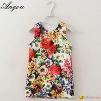 Angou Baby Girl Dress Floral Pattern A-Line Princess Dress Girls European Style