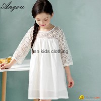 Angou New children clothes girls beautiful lace dress white baby girls dress