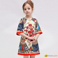 Wlmonsoon 2015 Autumn Childrens Clothing Kids Elegant Round Neck Dress Best Sale