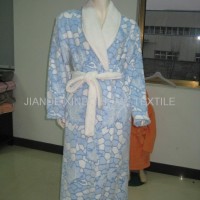 Blue and white checked coral fleece bathrobe