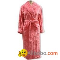 Ladies Pink Rose Cut Pile Flannel Fleece Robe (LS 1282)