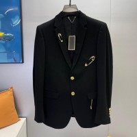 Men Safety Pin Suit         black wool gold Medusa blazer Jacket