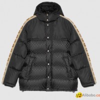 GG Jacquard Taped Sleeve Logo Down Jacket Black Men jacquard nylon padded